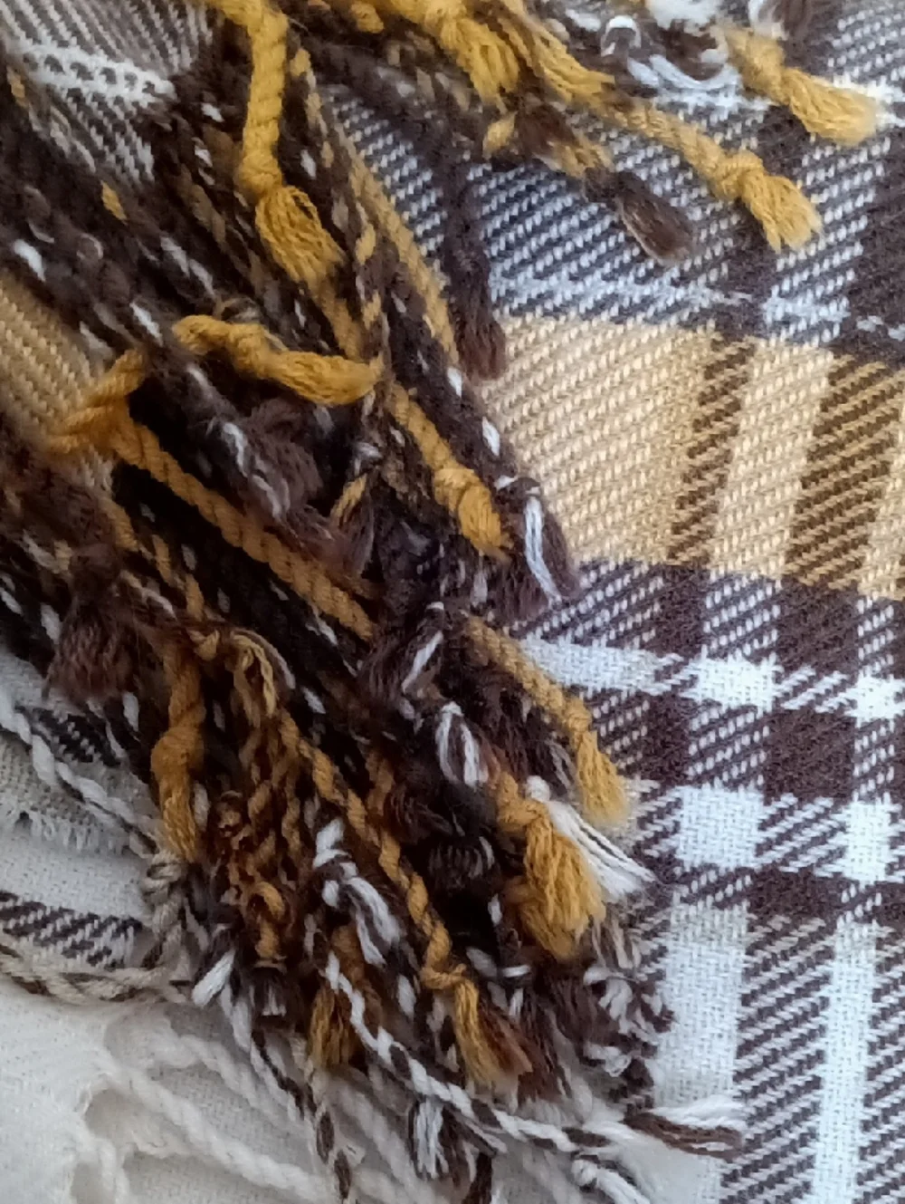 Pottery Barn Benjamin Throw Blanket w/ Fringe Gold/Brown/Ivory